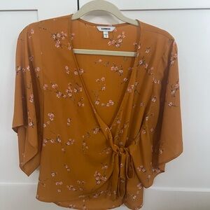 Express Women's Floral Wrap Top - Mustard